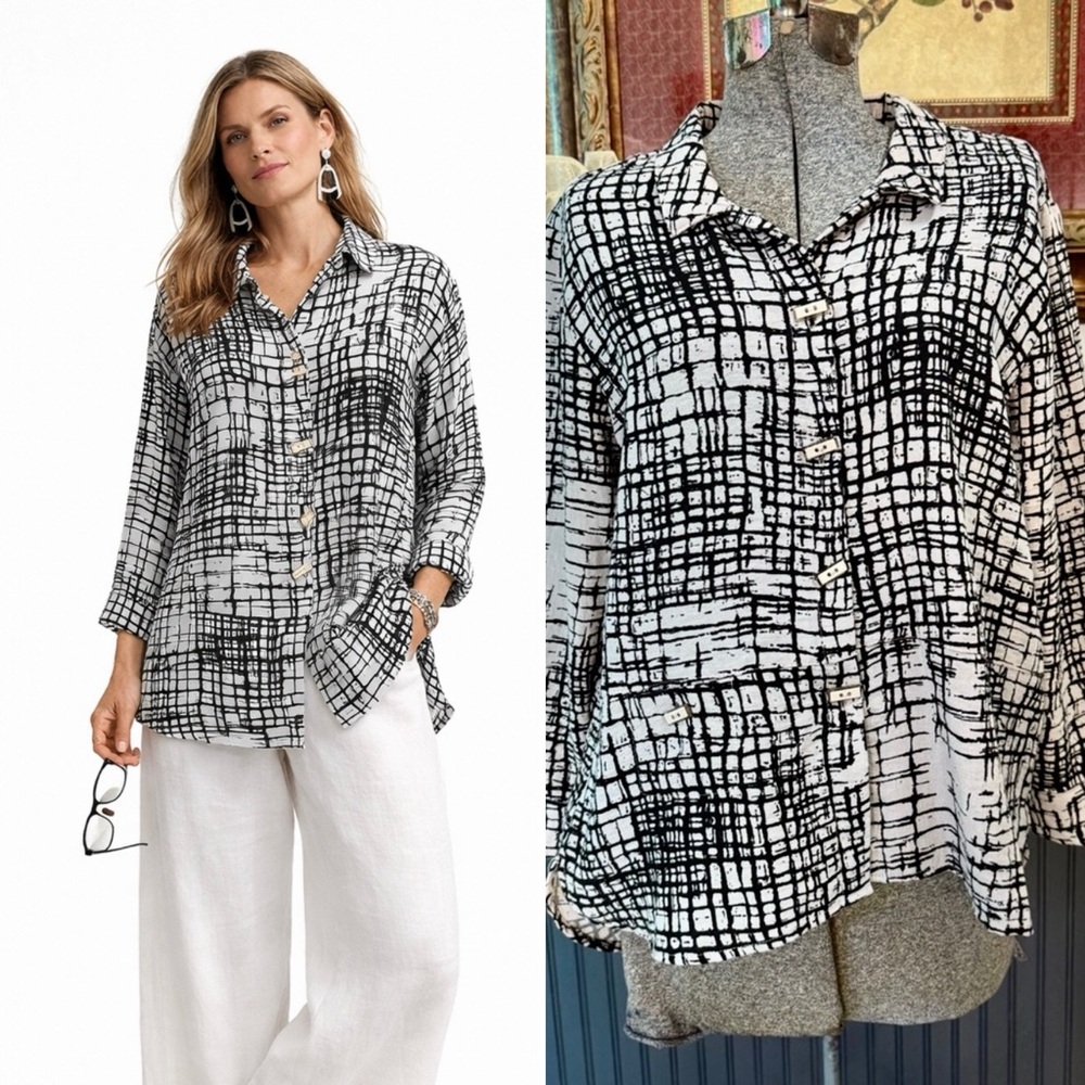 Habitat Art To Wear Lagenlook Bohemian Button Up Blouse ~ Size Small 💚🍄